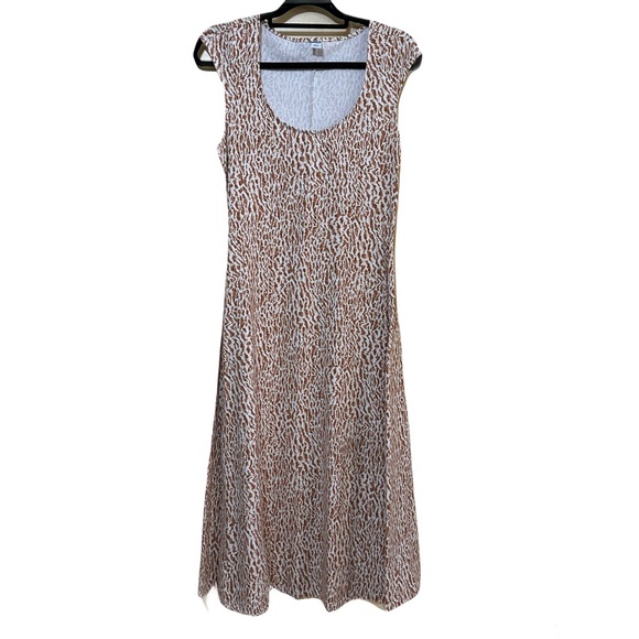Old Navy Fit & Flare MIDI Dress Scoop Neck Women S Neutral Cheetah - Picture 4 of 8